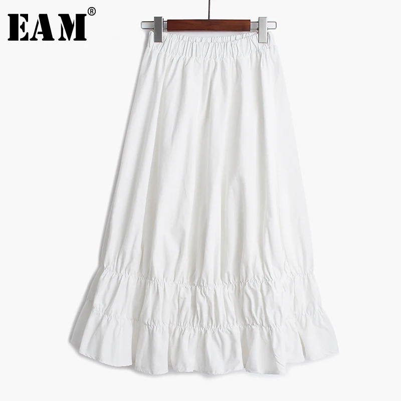 

[EAM] High Elastic Waist Solid Pleated Loose Big Hem Half-body Skirt Black Women Fashion Tide New Spring Autumn 2019 1A169