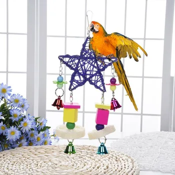 

Cockatiel Parrot Toys Wooden Hanging Bell Cage Toys for Parrots Bird Squirrel Funny Chain Swing Toy Pet Bird Supplies Toys