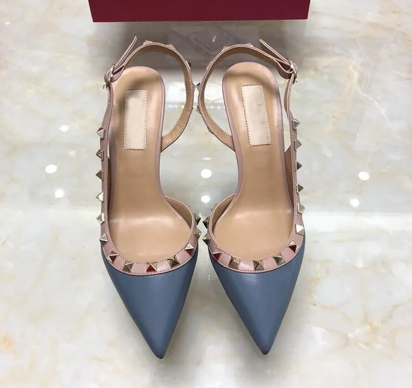 

Women Brand Sandal 10cm 8cm Thin Heel Classics Wedding Shoes Black Shiny Rivets Shoes Party High Heel Shoes Gold/silver Red Box