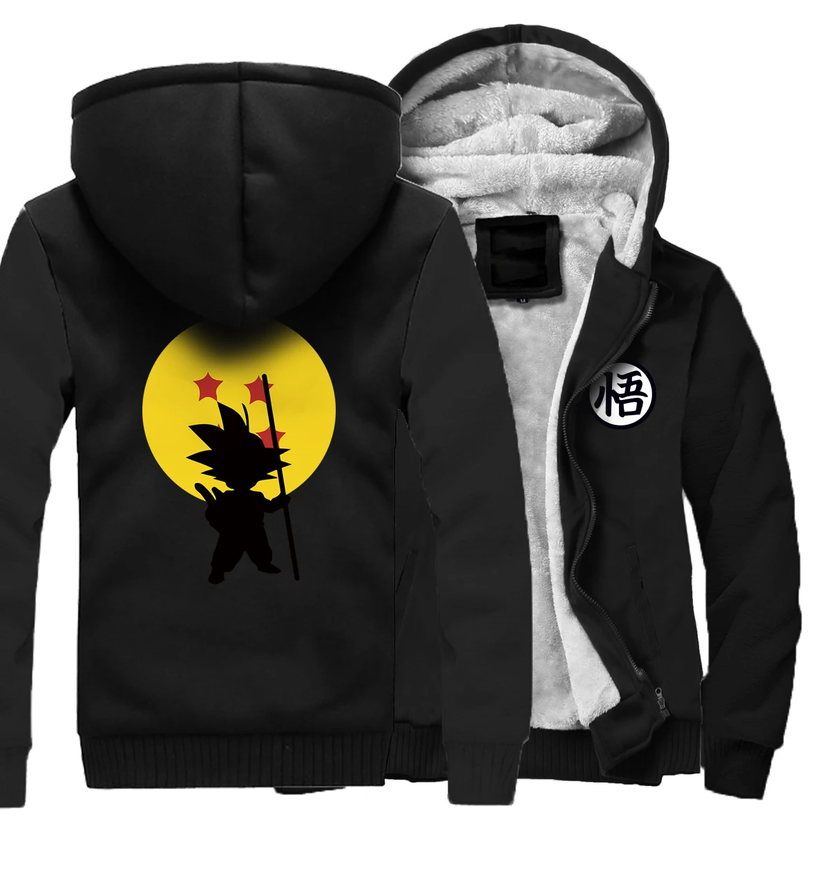 black Hot Sale Men Clothing Fashion Winter Thick Men's Hoodies Hip Hop Anime Dragon Ball Z Jacket Harajuku Zipper Hipter Coat Top - Цвет: black