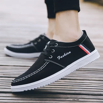 

YeddaMavis Black Canvas Shoes Men Casual Shoes for Men Shoes Male Soft Flats Shoes Lace Up Mens Shoes Male Sneakers Men Trainers