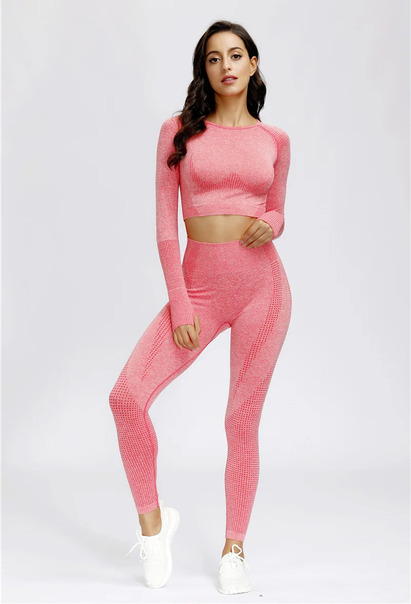 Seamless Yoga Suit 2 piece Sports Shirts Crop Top Seamless Leggings Sport Set Gym Clothes Fitness Tracksuit Workout Set Femme