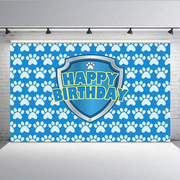 

Vinyl Photography Background Kids Boy Baby Birthday Banner Backdrop Patrol Dog Party Blue Paw Child Photo Background Photocall