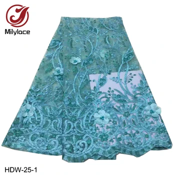 

African Lace Fabric High Quality Beaded Lace Applique 2019 Embroidery Nigerian Wedding Lace Fabric for Cheap Tulle Lace HDW-25