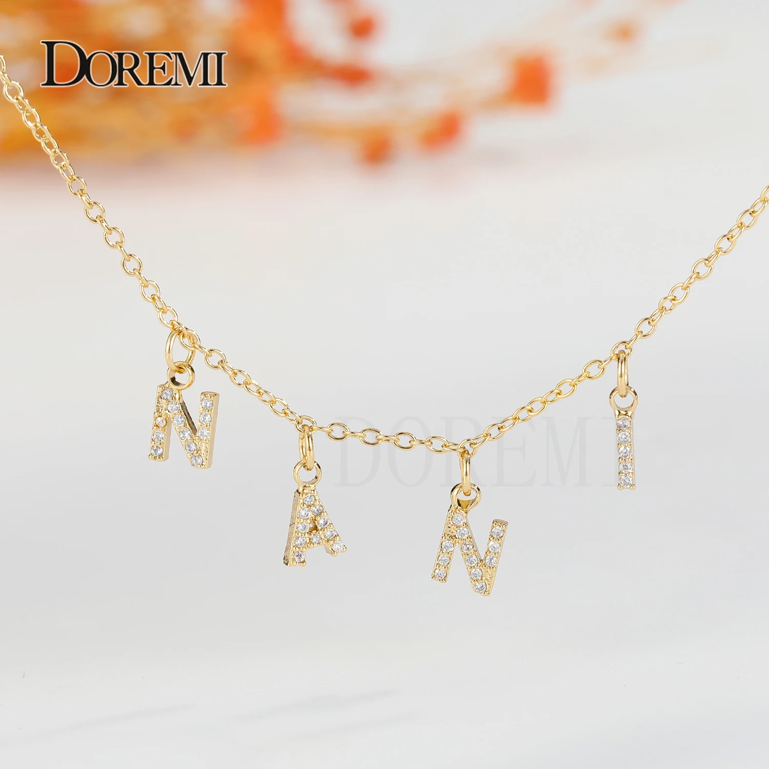 DOREMI 6mm Zircon Name Necklace for Women Girl Personalized Crystal Choker Letter Necklace Pendant Plain Chain Custom Jewel