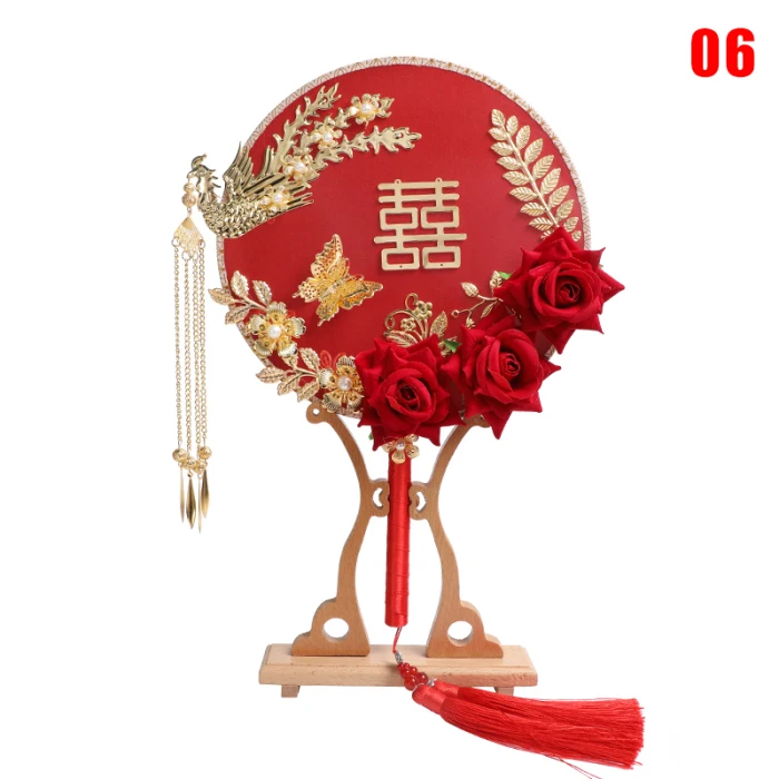 Круглый Китайский веер, китайский веер, винтажный Красный Веер с кисточкой для свадьбы, невесты, вечерние украшения, FP8