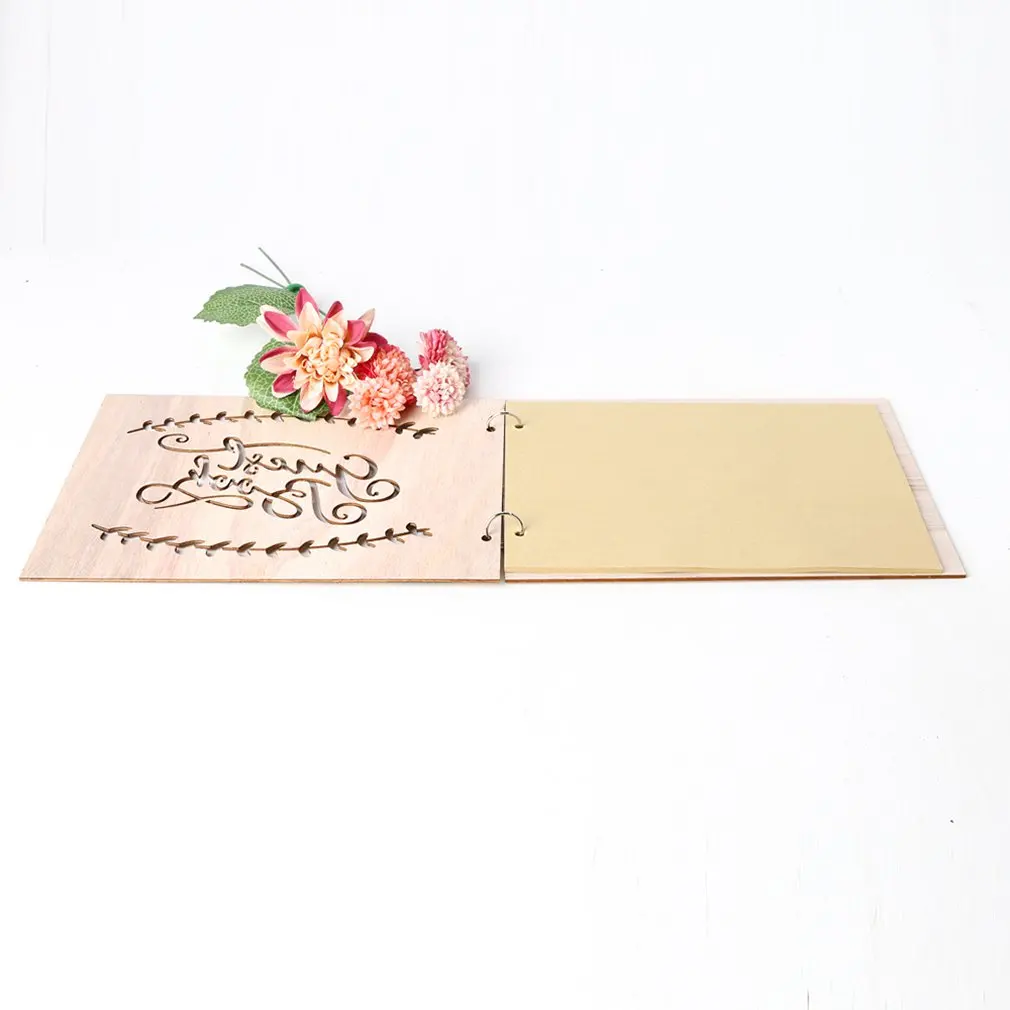 Creative Crafts Personalised Wedding Guest Book Scrapbook Wooden Wedding Message Book Notepad Wedding Album