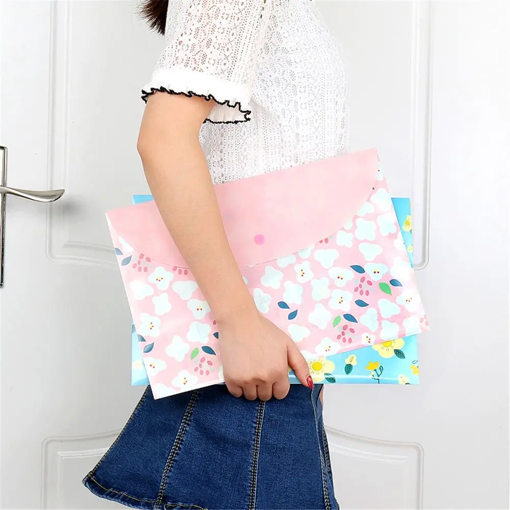 

2pcs/set Large Capacity Flowers Pattern A4 File Bag Folder Bag Women Briefcases Plastic Document Folder Storage Bag