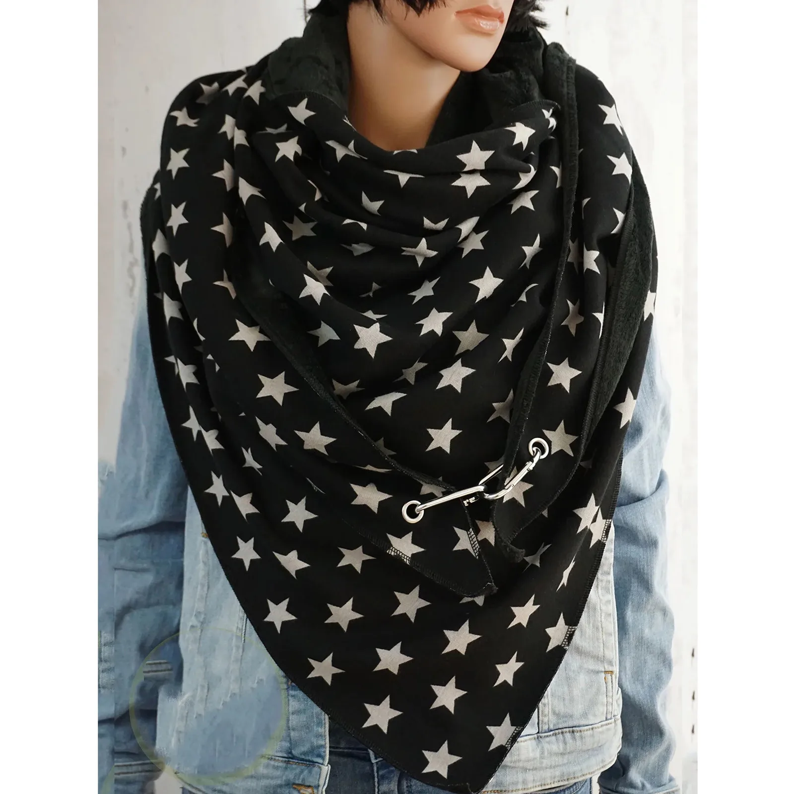 

Fashion Winter Women Printing Button Soft Wrap Casual Warm Scarves Shawls Bib