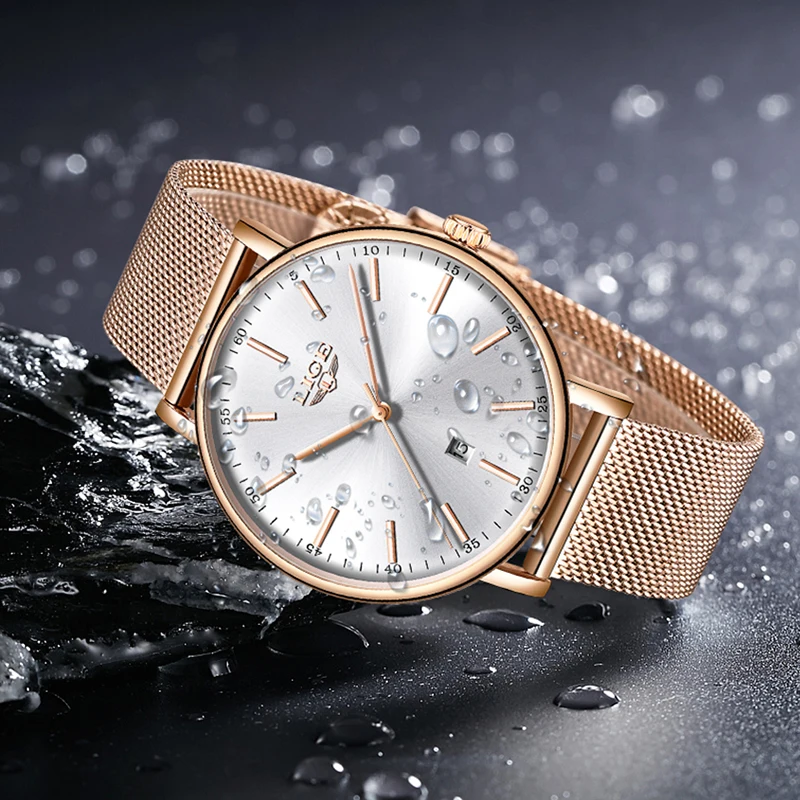 LIGE s Stainless Steel Ultra-Thin Casual Wristwatch Quartz ClockTop Brand Luxury Waterproof Watch  Womens Watches  Fashion Ladie 3
