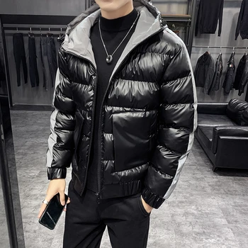 

2019 Men Casual Hooded Parka Winter Men Keep Warm Fashion Patchwork Cotton Slim Fit Coat Thick Warm Homme's Parka Zipper Jacket