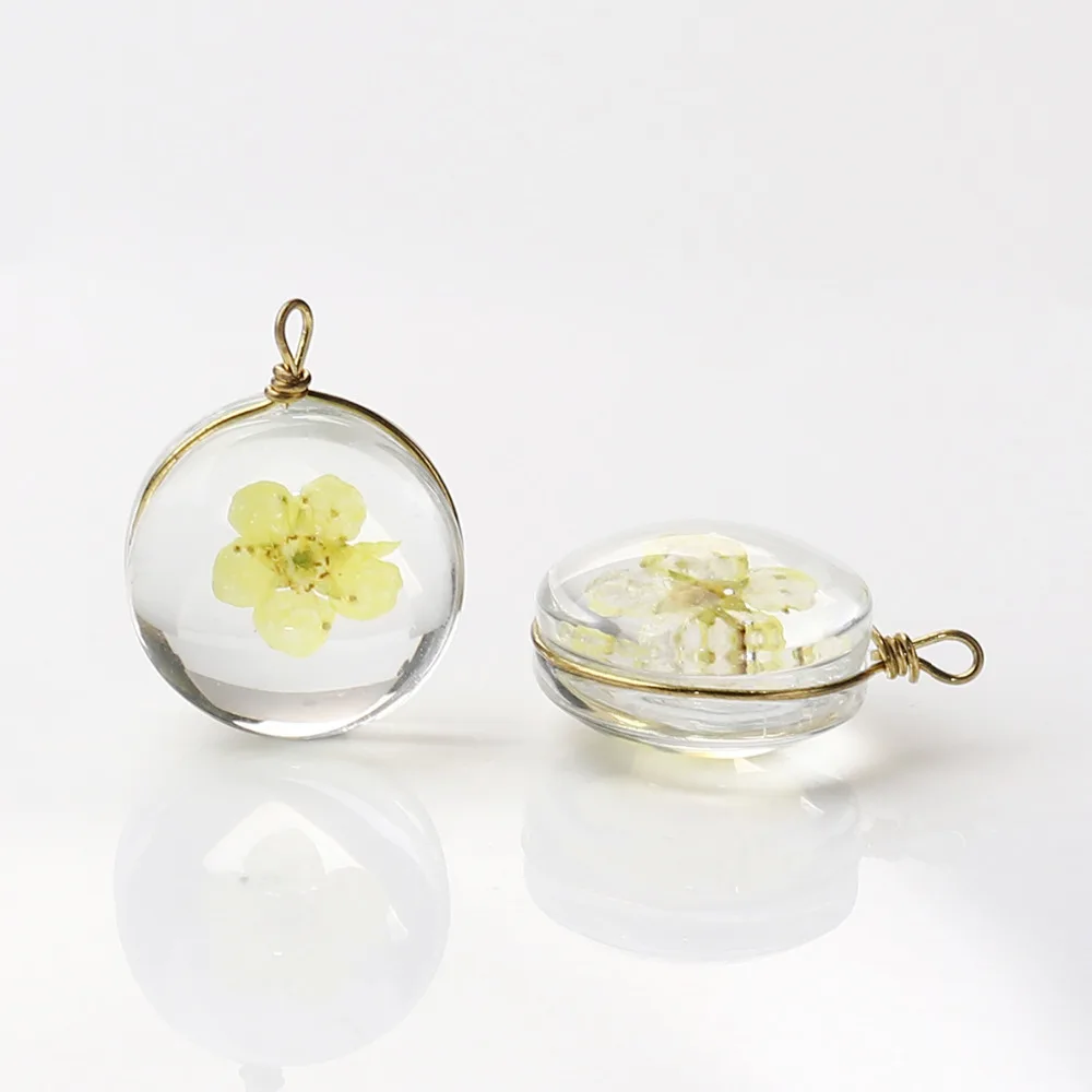 

DoreenBeads Round Dried Flower Glass Charms Copper Transparent Pendants For DIY Necklace Earring Jewelry Making19*14mm, 2 PCs