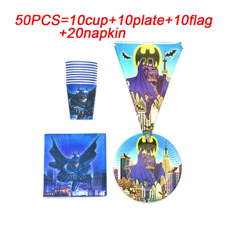 

Superhero Batman Theme Kids Happy Birthday Child Party Decorations Baby Shower Supplies Tableware Set Paper Banner Cups Plates