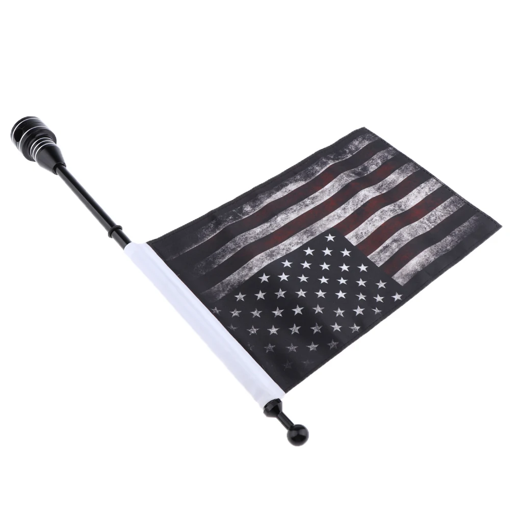 Motorcycle Flag Mount Kit; 10.2 x 6.7 inch USA Parade Flag and 15 inch Metal Flag Pole for Tubular Rear Luggage Racks
