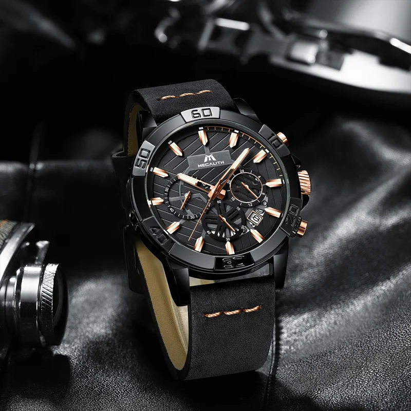 Reloj hombre часы MEGALITH спортивные водонепроницаемые часы с хронографом мужские роскошные светящиеся часы от ведущего бренда мужские кожаные часы