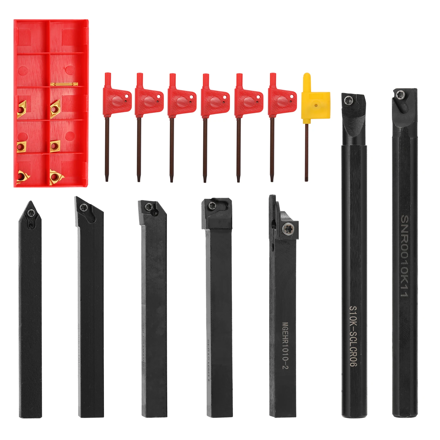 7Pcs 10mm Shank Lathe Turning Tool Holder Boring Bar With Carbide Inserts UK