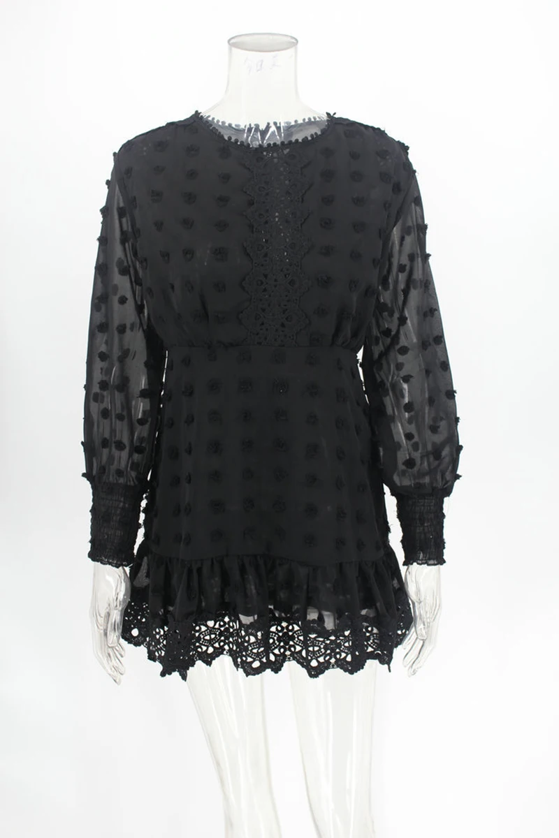 Dress Women Autumn Summer Elegant Long Sleeve Dress Short Black Sexy See Through Mini Clothes Vestido Feminino women party dress (2)