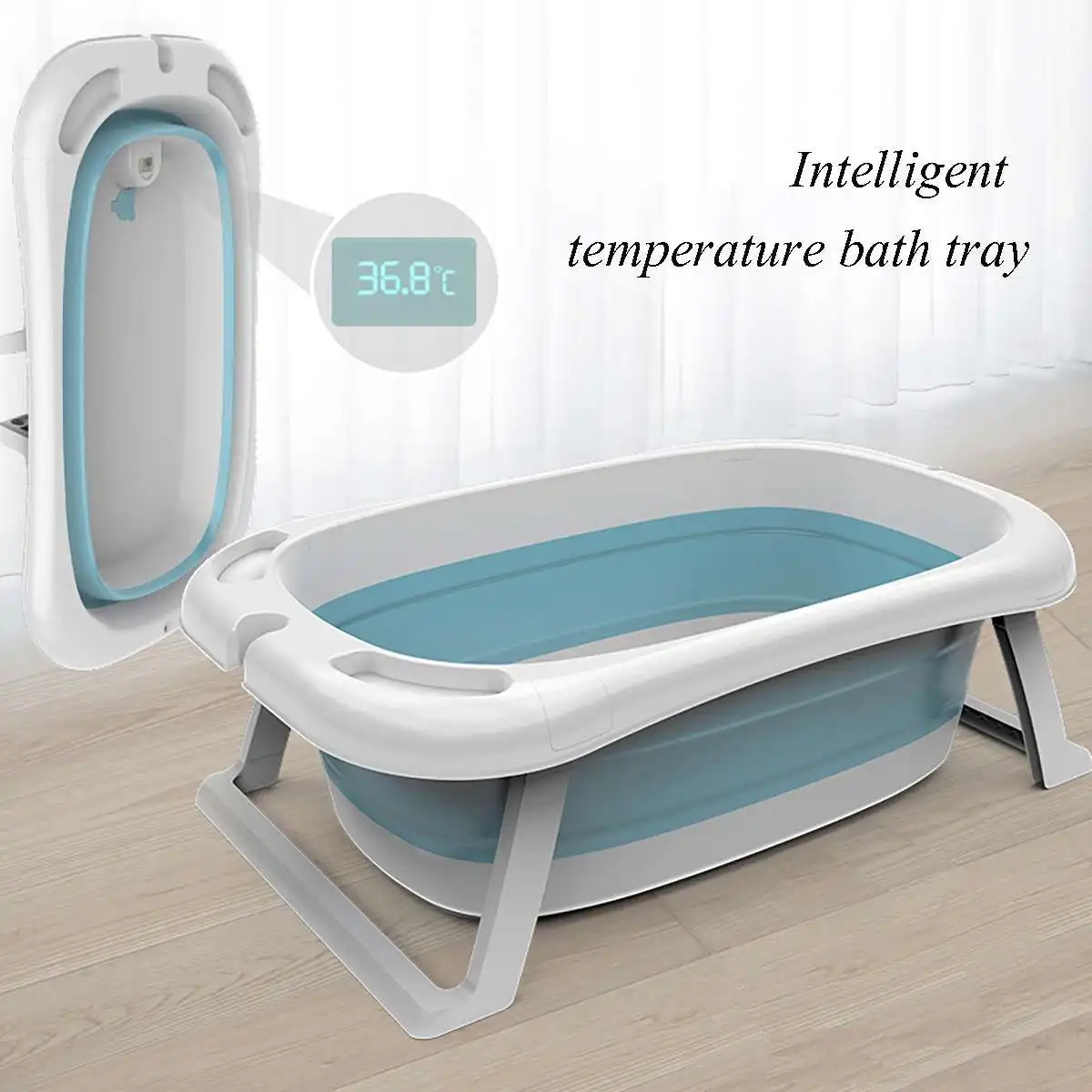 Bañera de ducha para bebé, lavabo plegable portátil, termómetro inteligente, cojín de seguridad, almohadillas de silicona plegables para mascotas, bañeras de baño para perros|Bañeras inflables y portátiles| - AliExpress