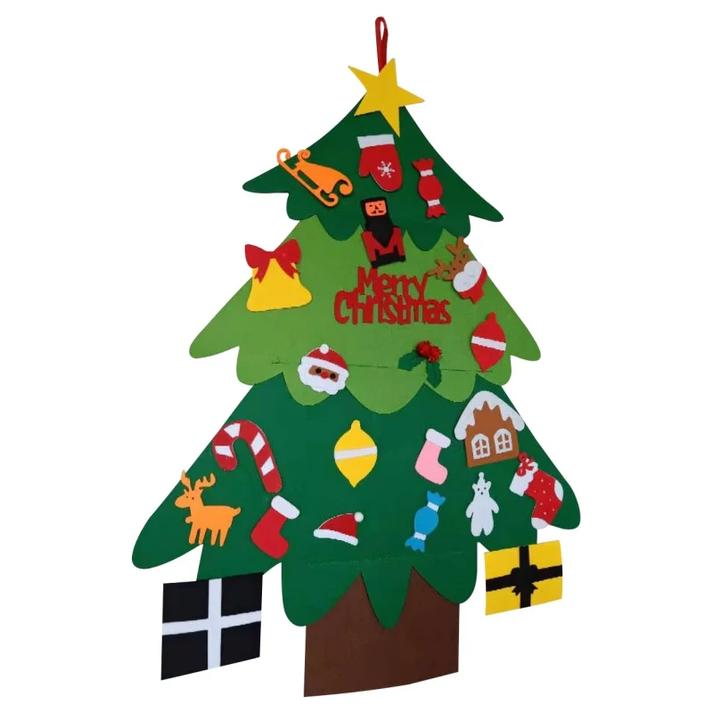 DIY Felt Christmas Tree Kit With Small Removable Ornaments Wall Hanging Xmas Tree Pendant Decorations Christmas Gift For Kids