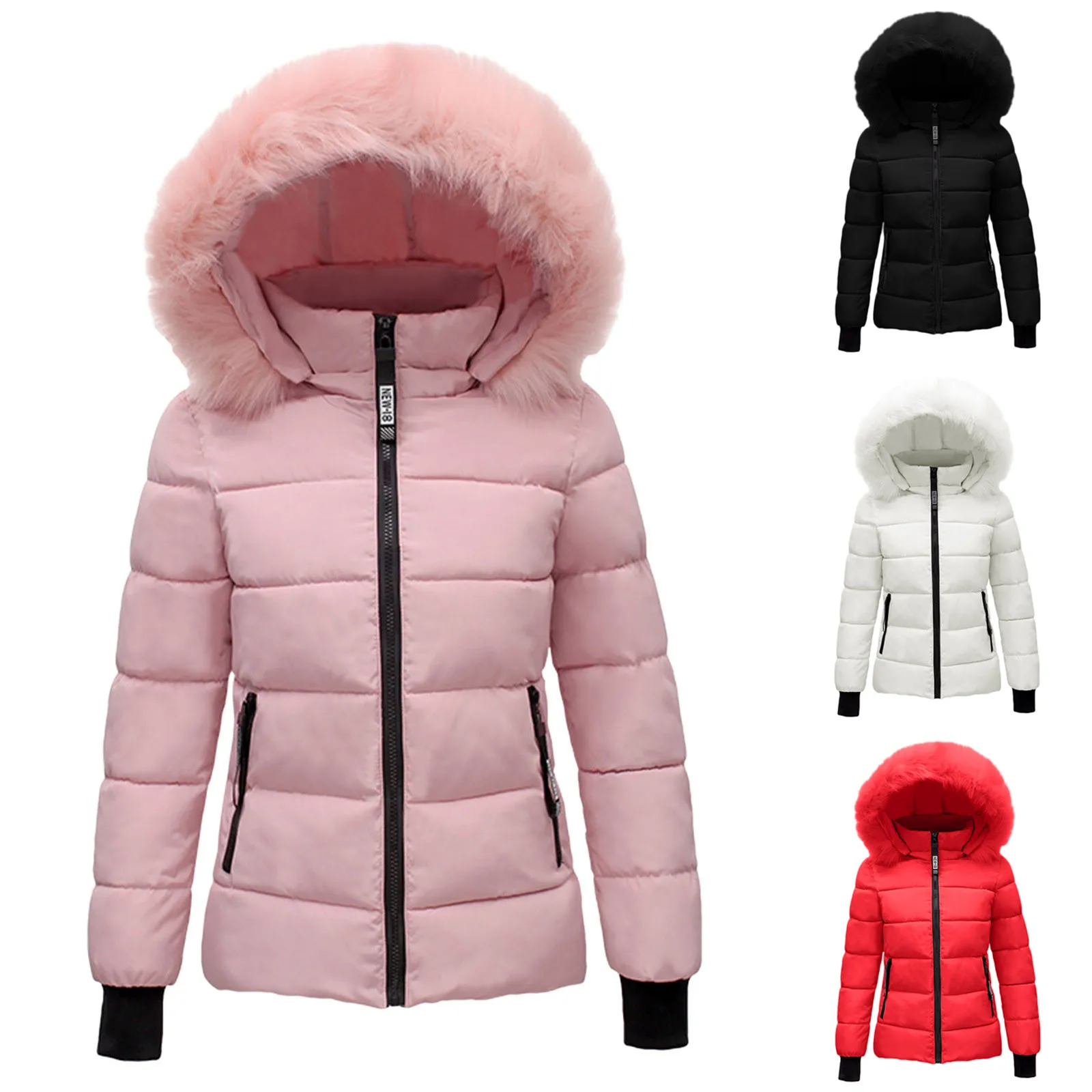 Chaqueta de plumas 40 # para mujer, de Color sólido de talla grande abrigo de invierno, abrigo de manga larga con bolsillos y cremallera, abrigo para mujer 2020