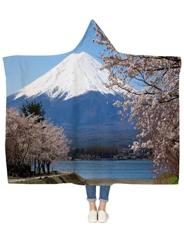 

Spring Mount Sakura Japan Quiet Asian Clear Hooded Blanket Bedspread Blankets Blanket Flannel Travel All-Season