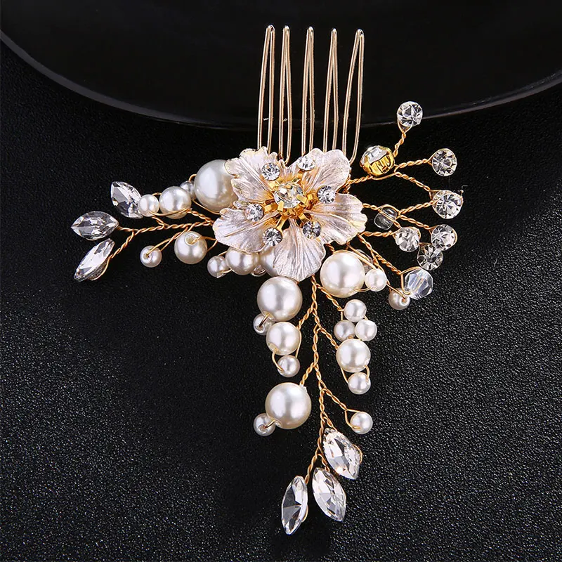QYY Flower Hair Comb Crystal Handmade Bridal Headpiece Rhinestone Hair Accessories for Women Wedding Jewelry Bride Headwear Gift