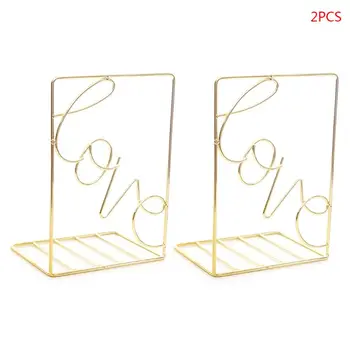 

2Pcs/Pair Creative Love Shaped Metal Bookends Desk Storage Holder Shelf Book Organizer Stand