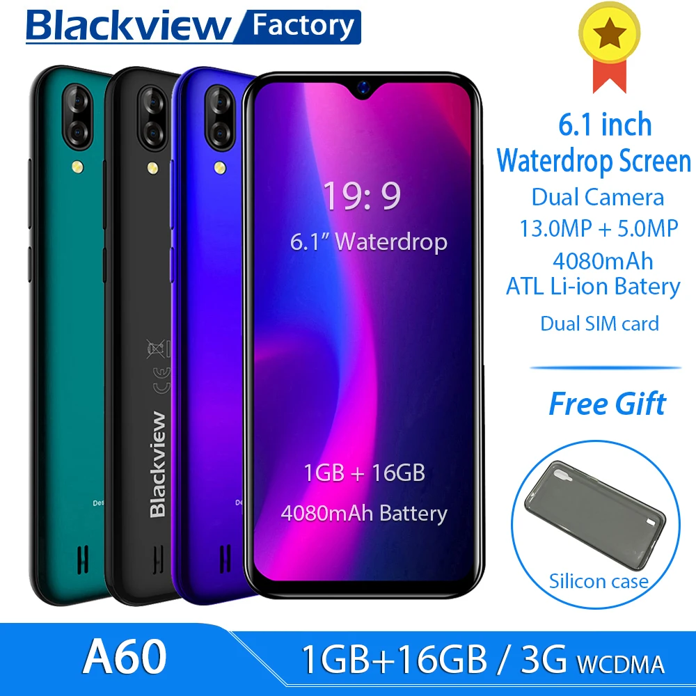 Blackview A60 4080mAh смартфон Android 8 1 13MP сзади Камера 16 Гб Cellhone MT6580 4 ядра 6 &quotв виде капли