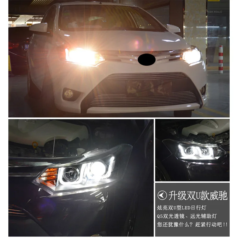 Автомобильный Стайлинг для Toyota-Vios головной светильник s U angel eyes 2013- для Vios светодиодный светильник Q5 bi xenon объектив СВЕТОДИОДНЫЙ прожектор