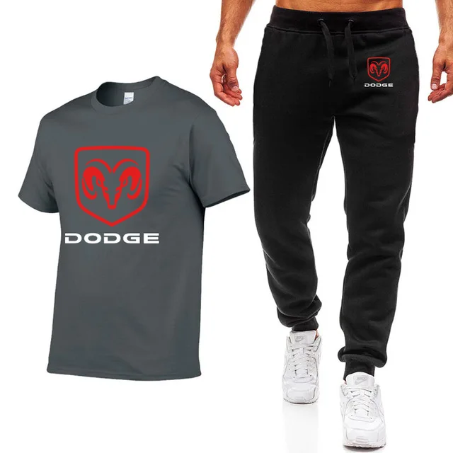 Модные летние мужские футболки для Dodge Car с принтом логотипа в стиле хип-хоп, Повседневная хлопковая футболка с коротким рукавом высокого качества, штаны, костюм для мужчин, одежда - Цвет: as picture