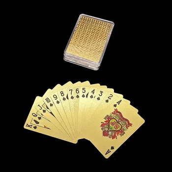 

Durable Waterproof Gold Foil Plated Playing Cards Set 54pcs Deck Poker Euros/Dollar Style Gambling Board Game Accessories