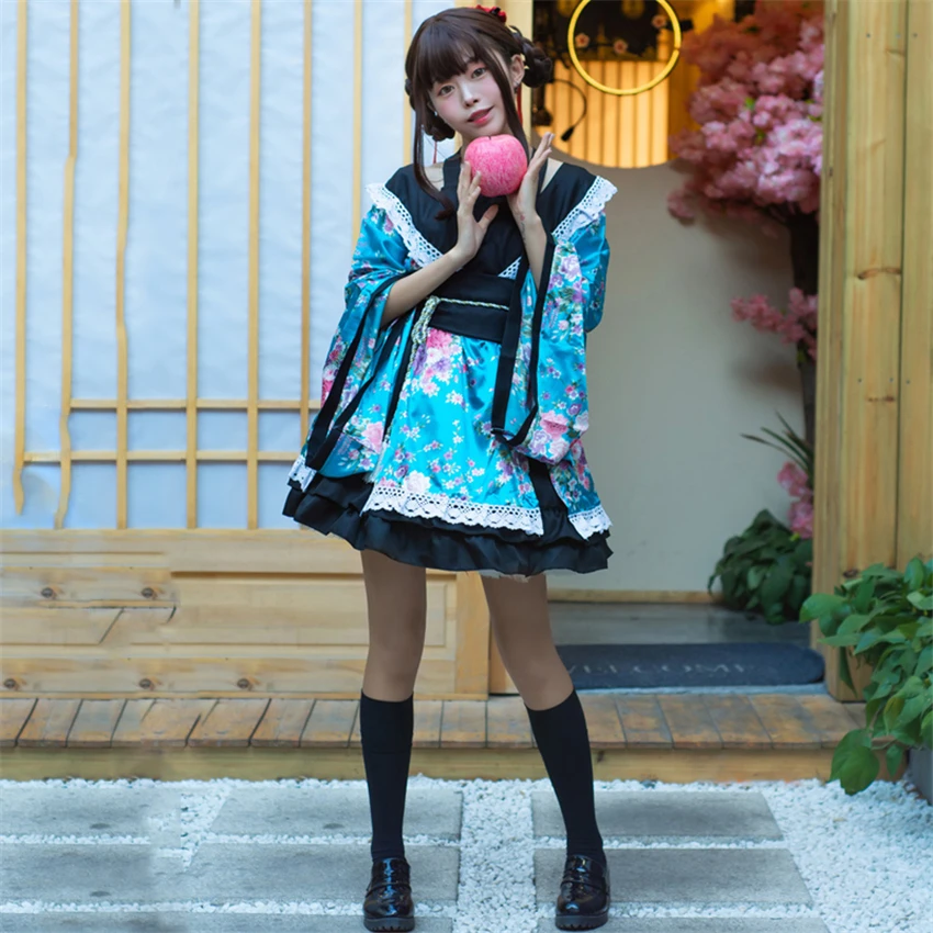 Traditional Japanese Costume Kimono Dress for Women Sakura Yukata Tutu Japanese Kawaii Girls Anime Cosplay Haori Party Stage