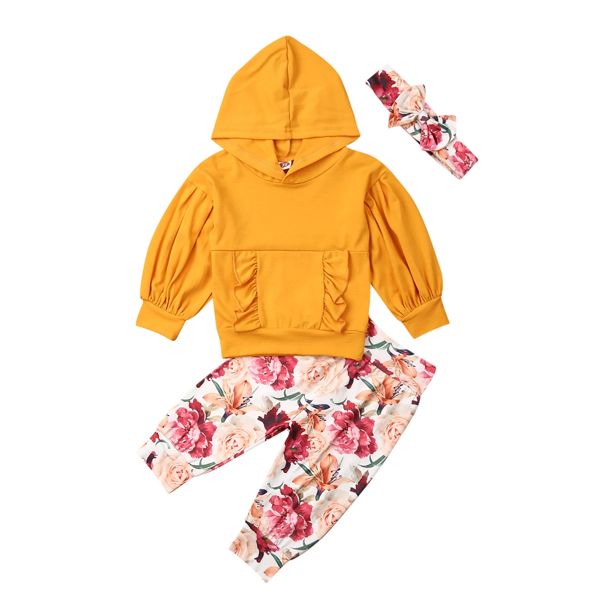  Hooded Baby Girl Clothes 3PCS Toddler Baby Girl Outfits Floral Clothes Hoodie Tops+Pants Set Tracks