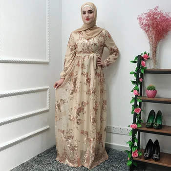 

Fashion Muslim Abaya Dress Metal Color High End Lace Hot Stamp Dubai Robe Arab Islam Elegant Party Dress Ramadan