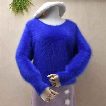 

Top mujer 2020 Spring normal Animal fur long sleeves O-neck mink cashmere knitted base pullover sweater women clothing