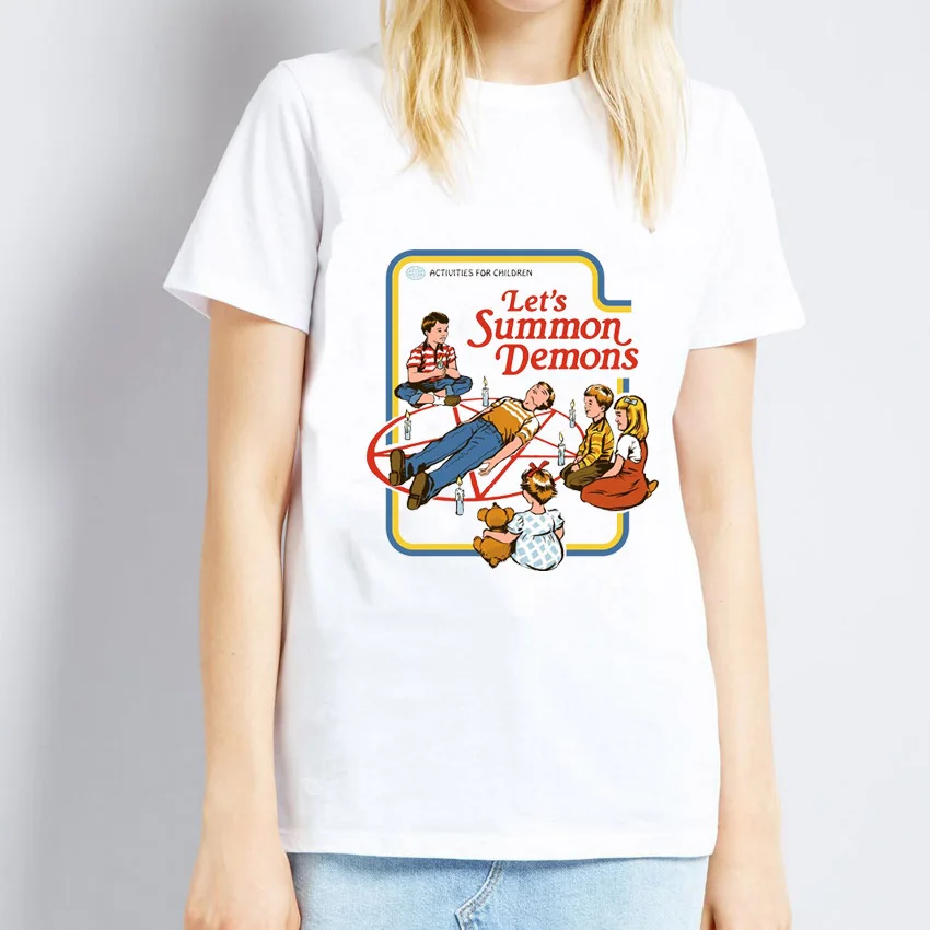

Funny Halloween Shirt Satan Vintage Women Tshirt Let's Summon Demons Graphic Tees Tops Harajuku Summer Tumblr T Shirt Female