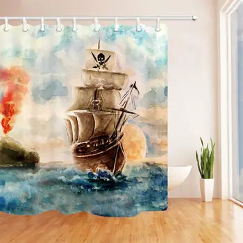 

Wooden Battleship Ocean Volcano Bathroom Fabric Shower Curtain & Hooks
