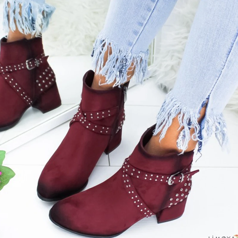 

PUIMENTIUA Fashion 2019 Women Boots Flock Ankle Boots Spring Autumn Ladies Party High Heels Boots Platform Shoes Woman Plus 43