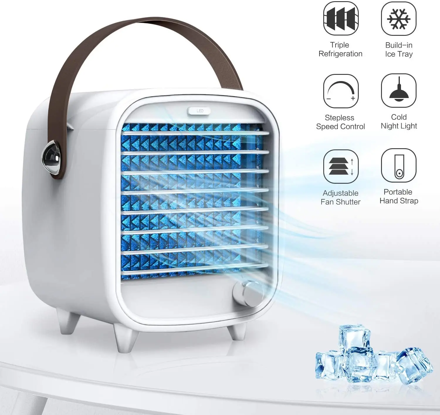 refroidisseur dair de climatiseur portable 4 en 1 avec veilleuse 7 couleurs USB ventilateur de table de refroidissement de bureau personnel pour bureau à domicile PanDaDa Climatiseur personnel 