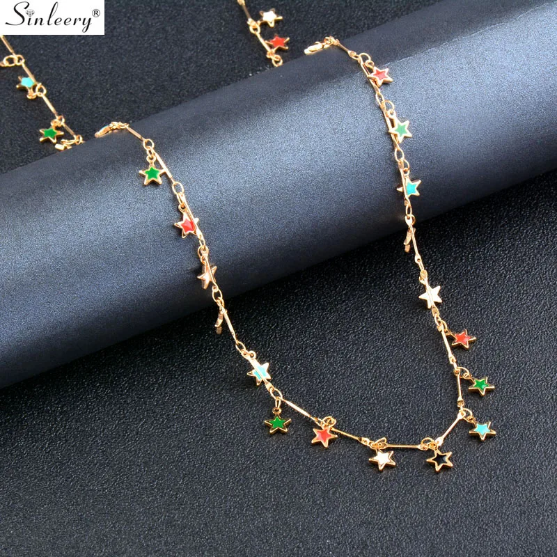 

SINLEERY Bohemian Star Sunflower Teardrop Design Necklace Gold Color Red Green Black Enamel Necklace For Women Jewelry XL600 SSH