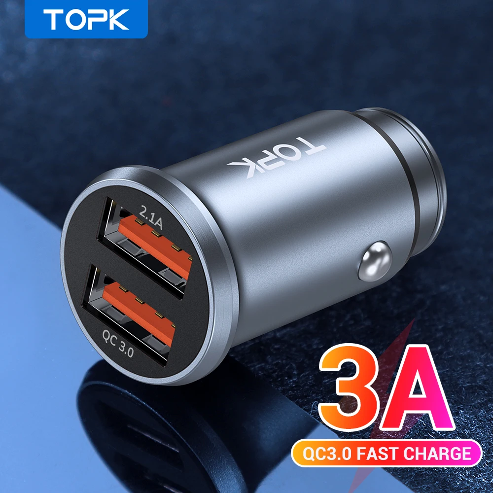 TOPK Quick Charge 3.0 MINI USB Car Charger Dual USB Fast Charger 3.1A for Xiaomi cellphone iPhone 11 Pro Max Mobile Phone Charge TOPK Quick Charge 3.0 MINI USB Car Charger Dual USB Fast Charger 3.1A for Xiaomi cellphone iPhone 11 Pro Max Mobile Phone Charge