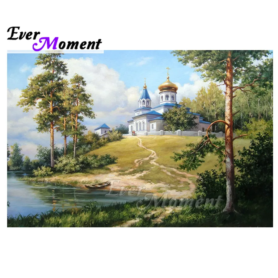 

Ever Moment Diamond Painting Tree River Castle Artwork 5D DIY Mosaic Square Picture Of Rhinestone Diamond Embroidery ASF1792
