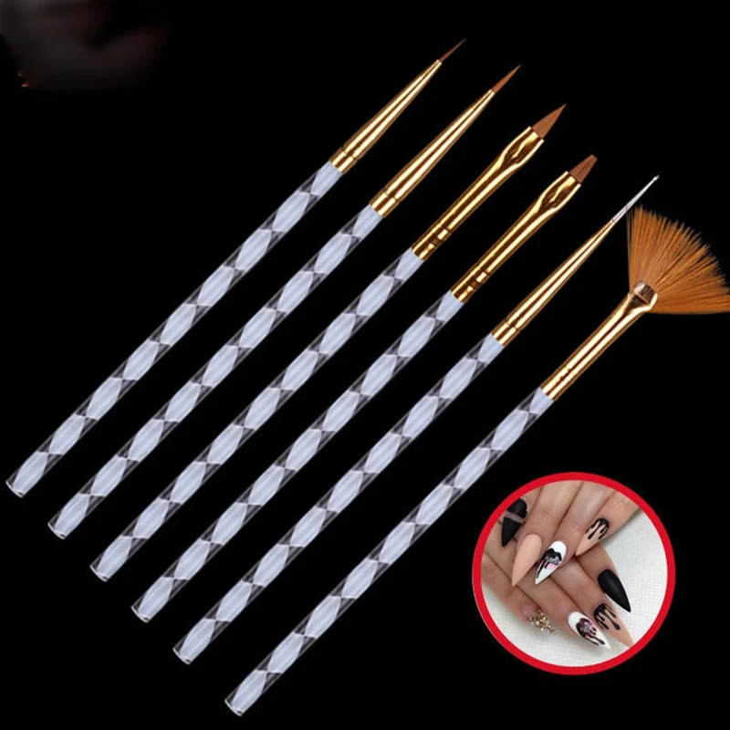6 Pcs Nail Art Pens Phototherapy Spiral Rod Dual-End Brush Pen Manicure Tools For Modeling Carving Painting Dotting | Красота и