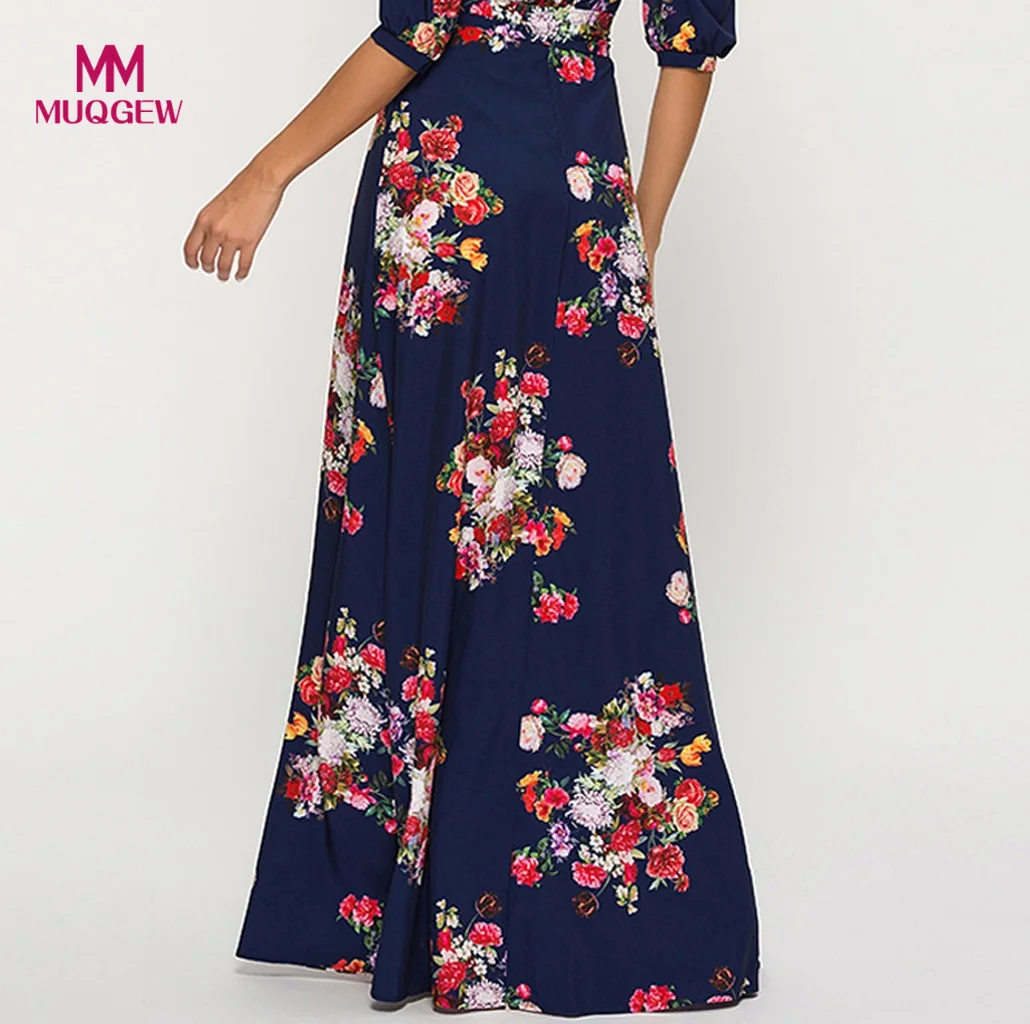 O Neck 3/4 Sleeve Party Dresses Women Casual Bohemian Print Dress Sashes Fit and Flare dress bestidos mujer envio gratis#F