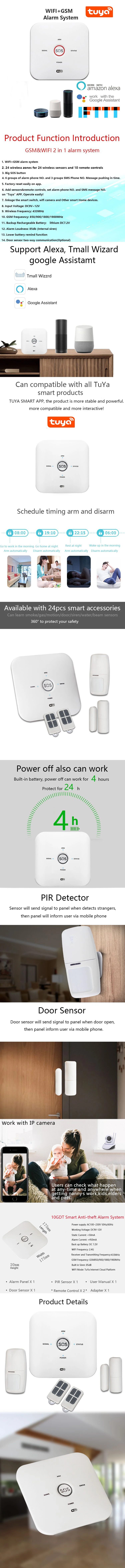 Factory Price Tuya App Control Mobile Call Wireless Wifi/433Mhz Smart Pstn Sos Gsm Home Safety Security Alarm System