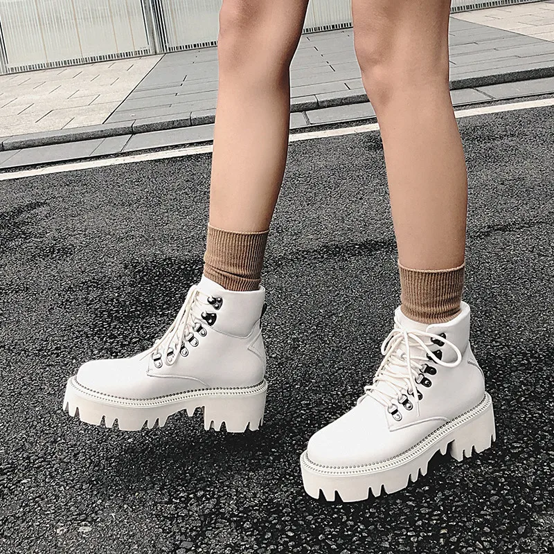 ASUMER/ г., новые модные ботильоны из натуральной кожи женские зимние ботинки на меху на шнуровке зимняя женская обувь на платформе в стиле панк