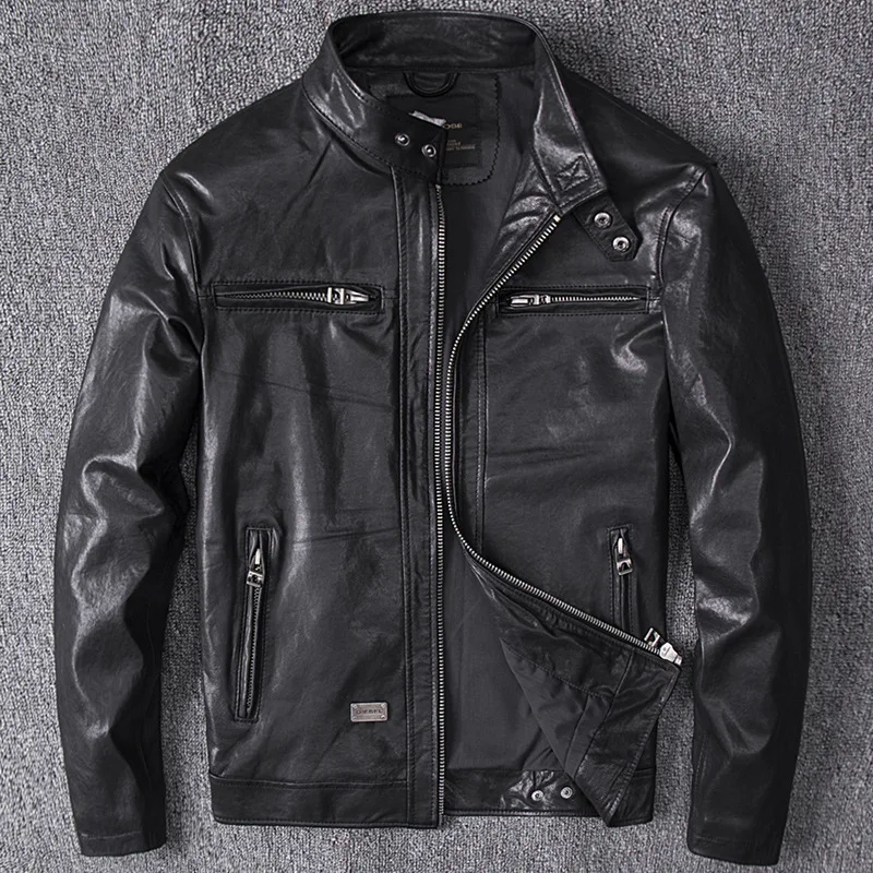 

Vintage Genuine Leather Jacket Men Spring Autumn Real Sheepskin Coat Mens Motorcycle Jacket Chaqueta Cuero Hombre YY454