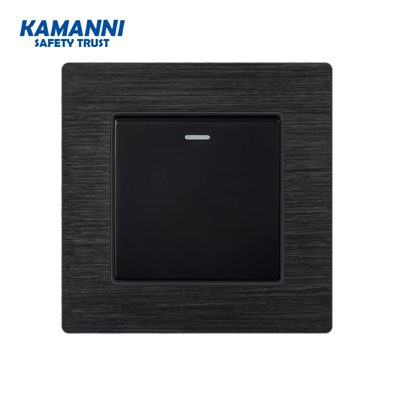 86type luxury Wall Switch 1 2 3 4 gang 1way Black aluminum alloy panel  EU Standard led light push button switch 1 year warranty