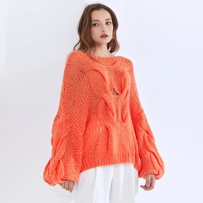 TWOTWINSTYLE Oversized Sweater For Women O Neck