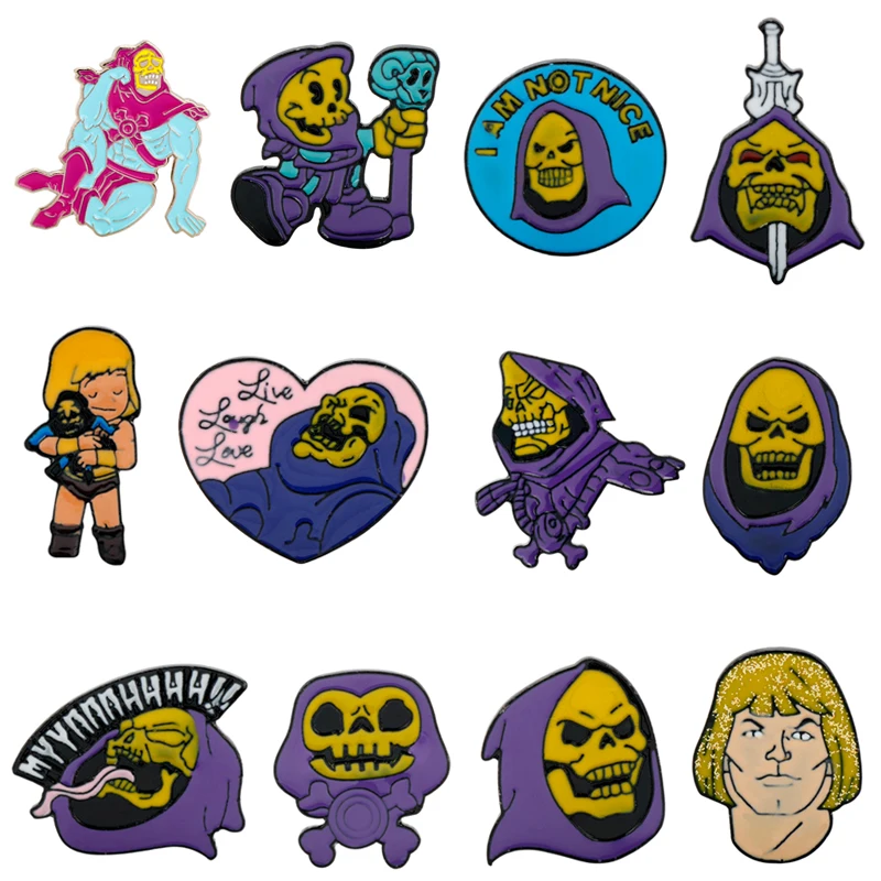 Аниме He-Man мастера Вселенной скелет брошь эмалированный штифт сердце живой смех